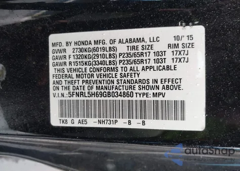 2016 Honda Odyssey Ex-L z USA, uszkodzony, nr VIN 5FNRL5H69GB034860